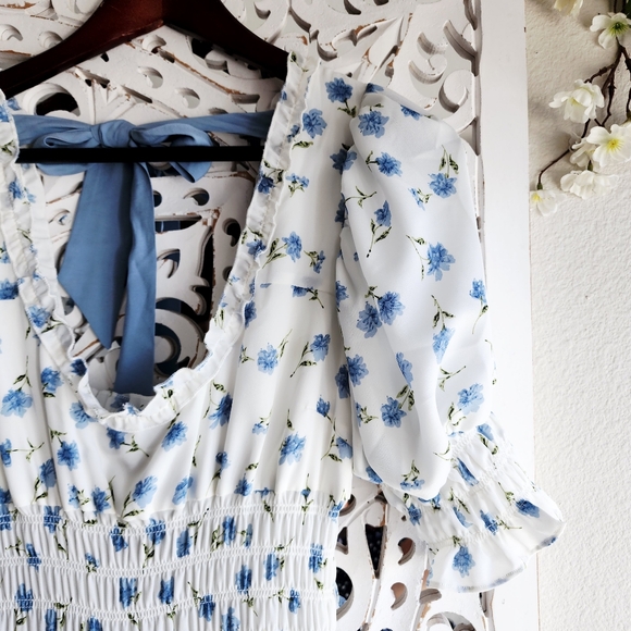 Sister Jane perennial tiered floral bow prairie style maxi dress Sz Mediun - Picture 10 of 15